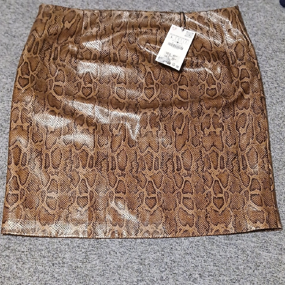 Zara Tan Snake Print Pencil Skirt